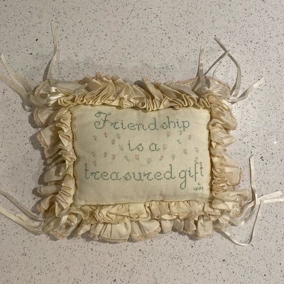 Decorative Cream Pillow with Embroidered Message - Picture 4 of 4